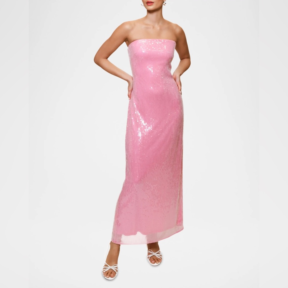NWT Hutch Elena Strapless Sequin Column Dress Wedding Guest Prom Baby Pink S 2 4